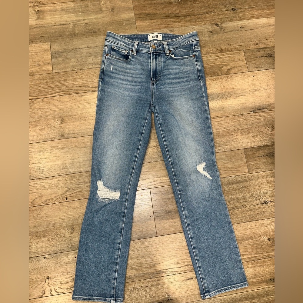 PAIGE Cindy High Waist Straight Ankle Distressed Jeans